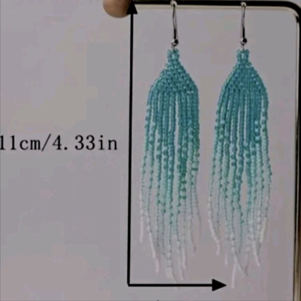 Native American Style Earrings Mint Blue & Green Bead Earrings Bohemian NWT - Picture 3 of 13